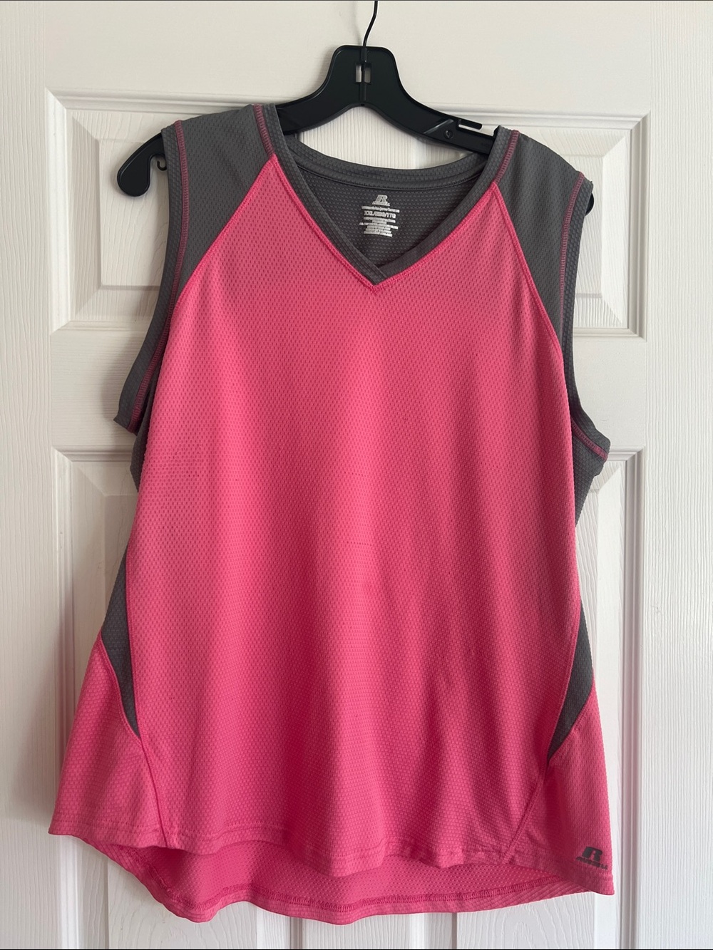 Russell Athletic Pink and Gray Athletic V-Neck Tank Top